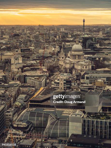 aerial of st paul's cathedral and surrounding cityscape at sunset - doug armand ストックフォトと画像