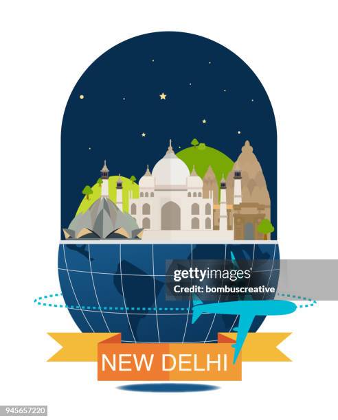 new delhi city - taj mahal night stock illustrations