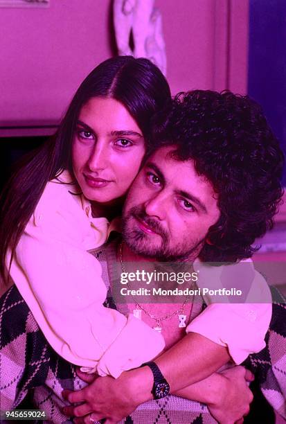 The comedian Beppe Grillo together with his first wife Sonia Toni. 1980