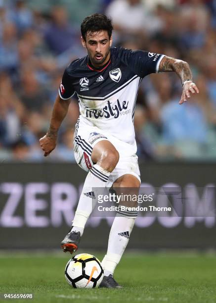 Rhys Williams of the Victory controls the ball during the round 27 A-League match between Sydney FC and the Melbourne Victory at Allianz Stadium on...
