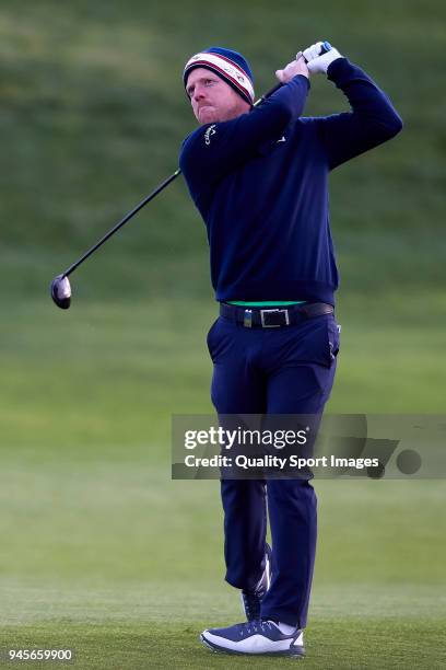 David Horsey of England in action during day two of Open de Espana at Centro Nacional de Golf on April 13, 2018 in Madrid, Spain.