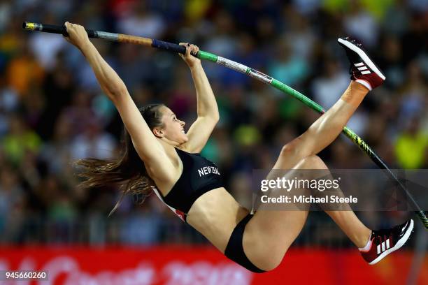 Eliza McCartney of New Zealand competes in the Women's Pole Vault during athletics on day nine of the Gold Coast 2018 Commonwealth Games at Carrara...