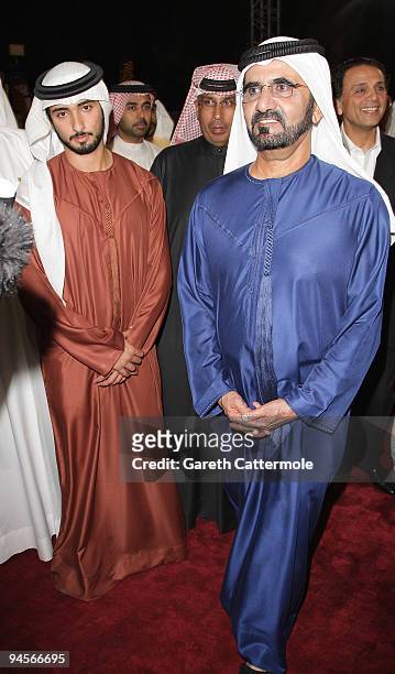 Sheikh Majid Bin Mohammed Bin Rashid Al Maktoum and Sheikh Mohammed bin Rashed Al Maktoum attend the Closing Night and Award Ceremony of the 6th...