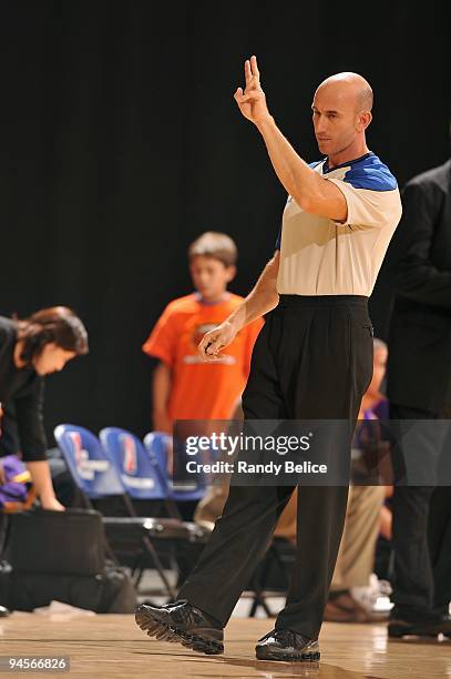 Referee Garrick Shannon makes a call during the NBA D-League game betweeen the Albuquerque Thunderbirds and the Los Angeles D-Fenders on November 28,...