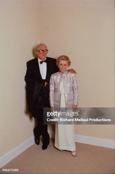 Federico Fellini and his wife Giulietta Masina attend the Cannes Film Festival, 19th May 1987