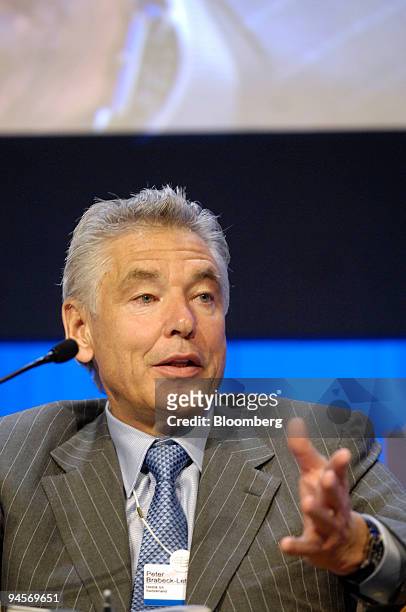 Peter Brabeck-Letmathe, chairman and chief executive officer of Nestle SA, speaks during a session on day two of the World Economic Forum in Davos,...