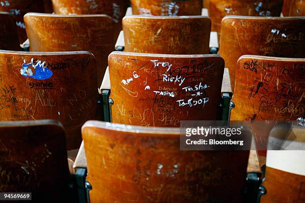 Auditorium seats are covered in graffiti at J.V. Martin Junior High School in Dillon, South Carolina, U.S., on Wednesday, Jan. 23, 2008. Federal...