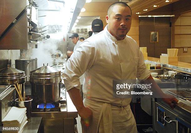 Chef David Chang stands in the kitchen of Momofuku Noodle Bar in the East Village neighborhood of New York, U.S., on Friday, Nov. 9, 2007. Olive...