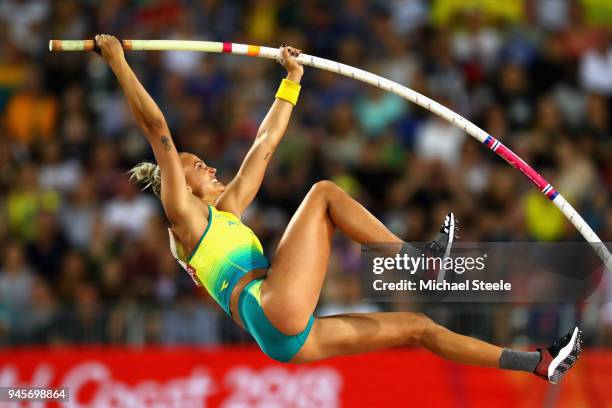 Liz Parnov of Australia competes in the Women's Pole Vault during athletics on day nine of the Gold Coast 2018 Commonwealth Games at Carrara Stadium...