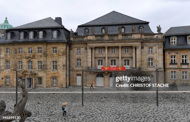 Picture taken on April 13, 2018 shows an outside view of the Margravial Opera House in Bayreuth , a day after its official reopening following six...