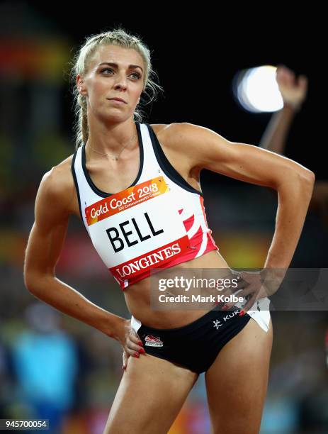 Alexandra Bell of England looks on prior to the Women's 800 metres final during athletics on day nine of the Gold Coast 2018 Commonwealth Games at...