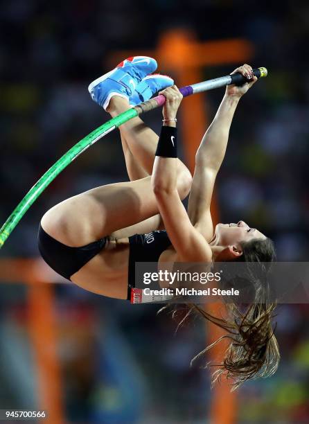 Eliza McCartney of New Zealand competes in the Women's Pole Vault during athletics on day nine of the Gold Coast 2018 Commonwealth Games at Carrara...