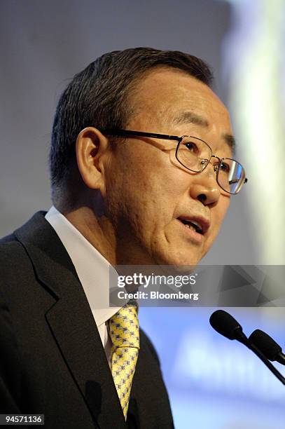 Ban Ki-moon, United Nations secretary-general, participates in a panel entitled ''Time is Running Out for Water'' on day two of the World Economic...