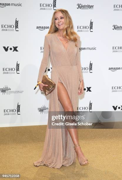 Jenny Elvers arrives for the Echo Award at Messe Berlin on April 12, 2018 in Berlin, Germany.