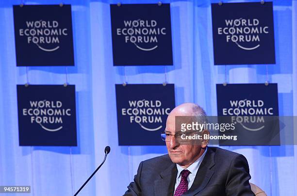 Pascal Couchepin, president of the Swiss confederation and federal councillor of home affairs, listens during a session on day one of the World...