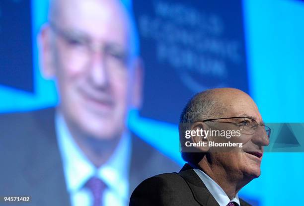 Pascal Couchepin, president of the Swiss confederation and federal councillor of home affairs, makes an address during a session on day one of the...