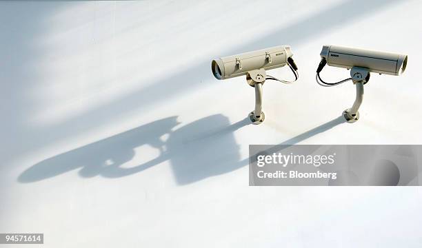 Security cameras cast a shadow on a wall at the new Eurostar international train station, which is due to open later this month, in Ebbsfleet, Kent,...