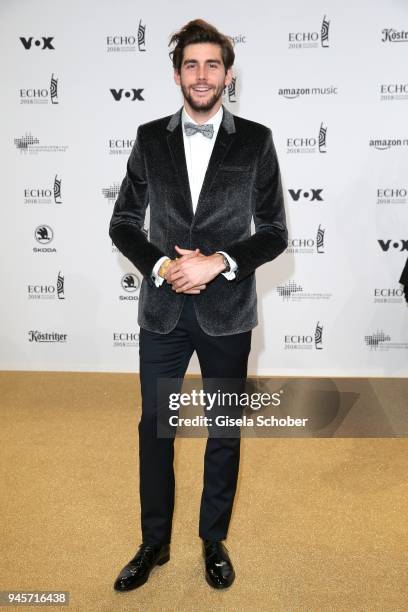 Alvaro Soler arrives for the Echo Award at Messe Berlin on April 12, 2018 in Berlin, Germany.