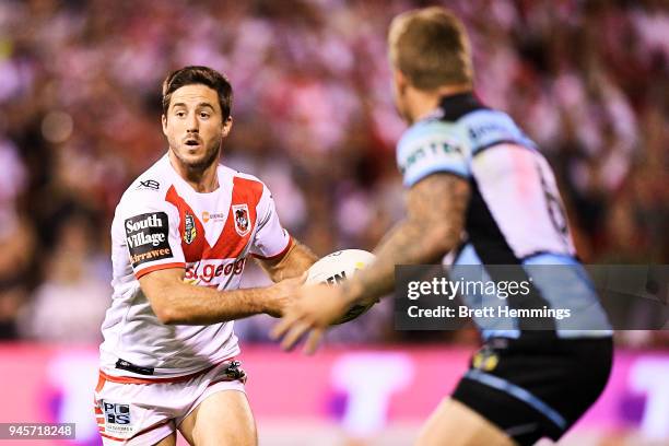 Ben Hunt of the Dragons runs the ball during the round six NRL match between the St George Illawarra Dragons and the Cronulla Sharks at WIN Stadium...