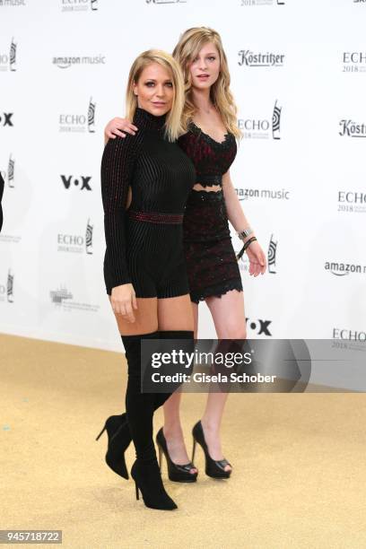 Singer Michelle and her daughter Marie-Louise Reim arrive for the Echo Award at Messe Berlin on April 12, 2018 in Berlin, Germany.