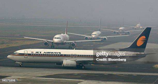 Jet Airways Ltd. Airplane approaches the runway for takeoff in Mumbai, India, on Thursday, Nov. 8, 2007. Jet Airways Ltd., the nation's biggest...
