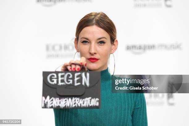 Jeannine Michaelsen arrives for the Echo Award at Messe Berlin on April 12, 2018 in Berlin, Germany.