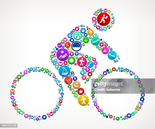 bicycle summer colorful vector icon pattern - man pool floatie stock illustrations