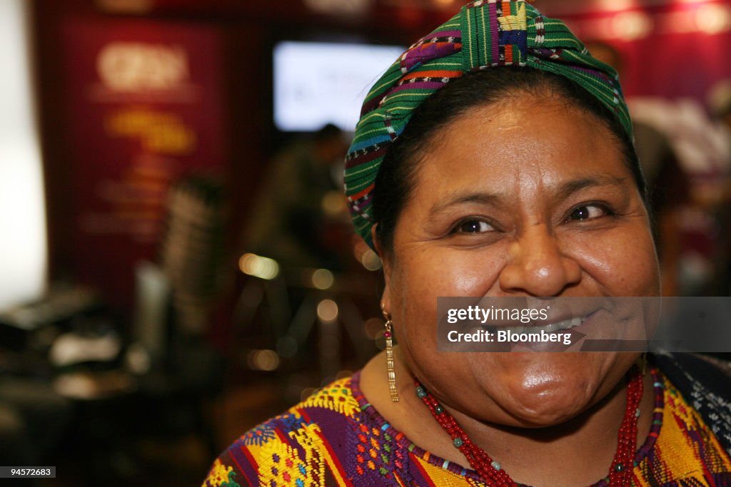 Author Rigoberta Menchu, Nobel Peace Prize winner, smiles du