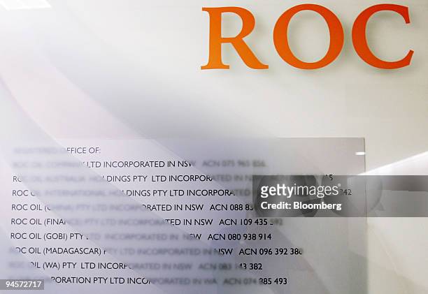 The logo of Roc Oil Co. Is displayed in the foyer of their offices in Sydney, Australia, on Wednesday, Oct. 31, 2007. Roc Oil Co., the oil company...