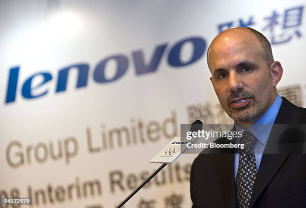 William Amelio, president and chief executive officer of the Lenovo Group Ltd, speaks at a news conference in Hong Kong, China, on Thursday, Nov. 1,...