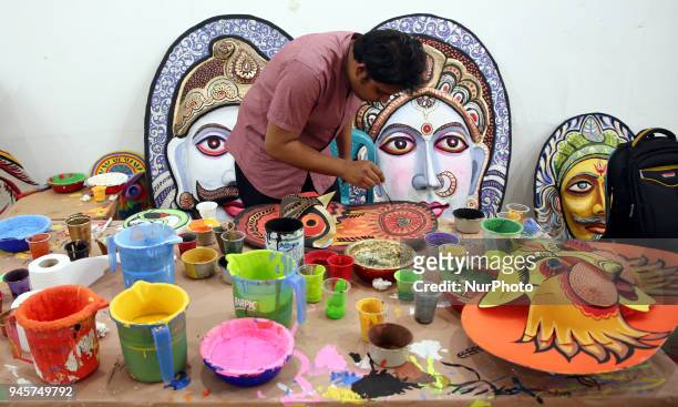 Fine arts students at Dhaka University busy making last minute preparations on 13 April 2108 ahead of the first day of the Boishakh to be celebrated...