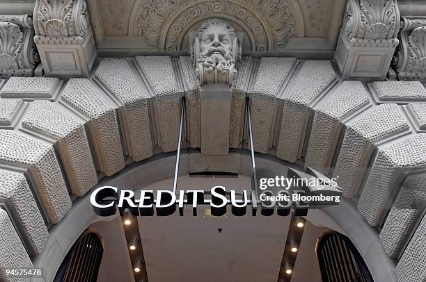 Relief sculpture hangs above the Credit Suisse headquarters on Paradeplatz in Zurich, Switzerland, on Thursday, Oct. 25, 2007. Credit Suisse Group,...