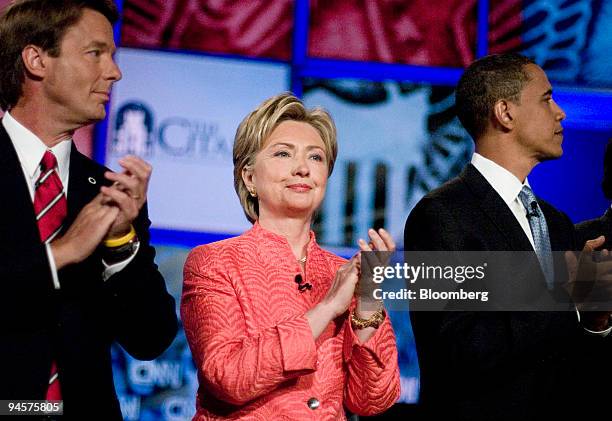 Democratic presidential candidates pose before the start of their debate at the CNN/YouTube debate on the campus of The Citadel in Charleston, South...