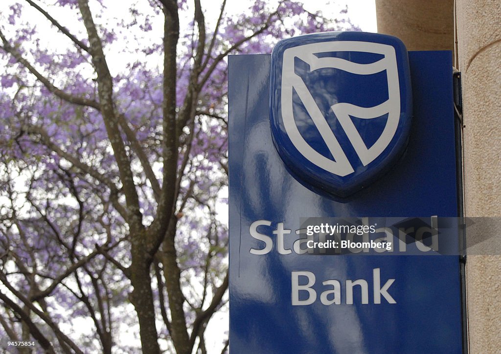 The Standard Bank logo is displayed at a branch in Rosebank,