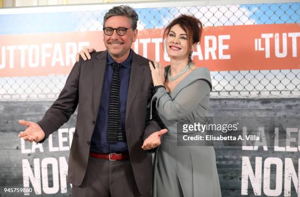 Sergio Castellitto and Elena Sofia Ricci attend 'Il Tuttofare' photocall at St Regis Hotel on April 13, 2018 in Rome, Italy.