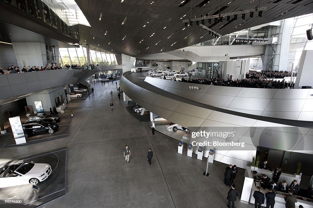 Visitors pass through the new BMW World customer center in M