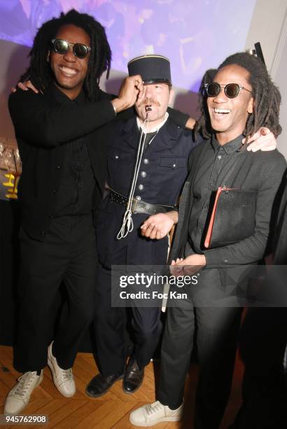 Regis Abby, a fake policemen and Brice Abby attend Villa Schweppes Party 2018 At Hotel De Salomon De Rothschild on April 12, 2018 in Paris, France.