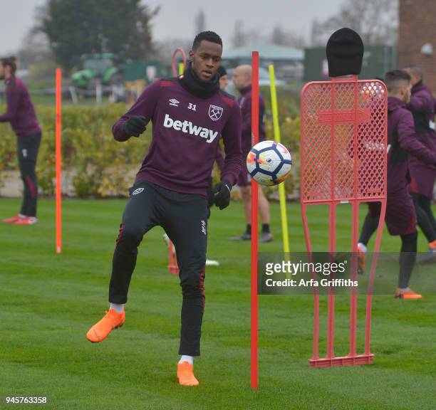 Edimilson Fernandes of West Ham United during Training at Rush Green on April 13, 2018 in Romford, England.