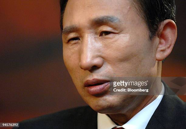 Lee Myung Bak, former mayor of Seoul and presidential candidate for the opposition Grand National Party, speaks during an interview in Seoul, South...