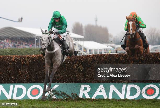Terrefort ridden by Daryl Jacob clears the last fence on their way to victory in the Betway Mildmay Novices' Chase on Ladies Day at Aintree...