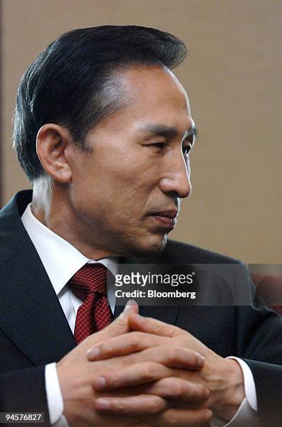 Lee Myung Bak, former mayor of Seoul and presidential candidate for the opposition Grand National Party, speaks during an interview in Seoul, South...