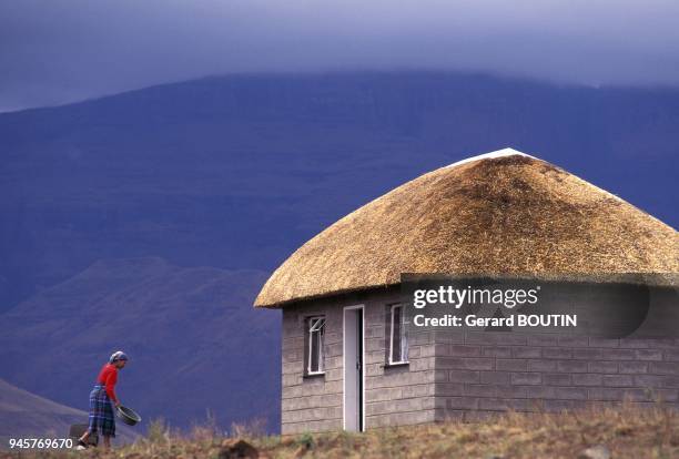 CASE BASUTO AU PIED DU DRAKENSBERG, LESOTHO.