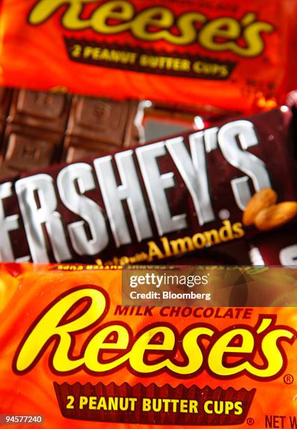 Reese's Peanut Butter Cups and Hershey chocolate bars are arranged in New York, U.S., on Thursday, Oct. 18, 2007. D.E. Shaw has boosted its...