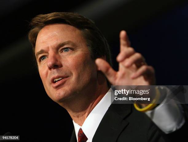 John Edwards, former Senator from North Carolina and current 2008 U.S. Presidential candidate, speaks to the Communications Workers of America during...