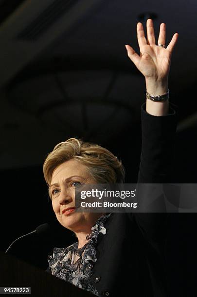 Hillary Clinton, Democratic Senator from New York and 2008 U.S. Presidential candidate, speaks to the Communications Workers of America during their...