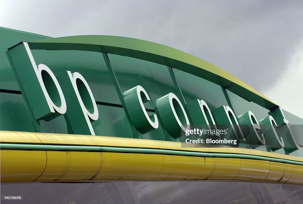BP's logo is seen at a BP service station in Newmarket, UK,