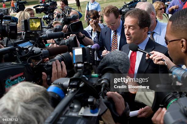 Democratic Congressman Ron Klein of Florida speaks to reporters at a gathering organized by the Coalition for an Airline Passengers' Bill of Rights,...