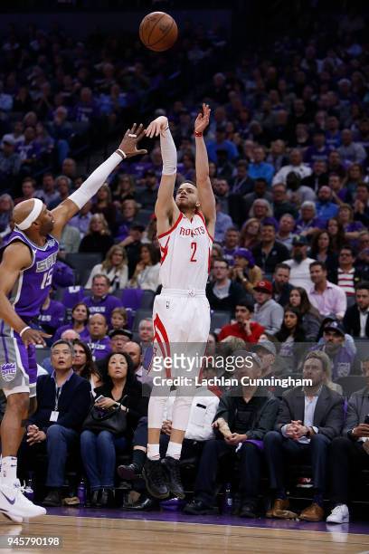 Hunter of the Houston Rockets shoots the ball against the Sacramento Kings at Golden 1 Center on April 11, 2018 in Sacramento, California. NOTE TO...