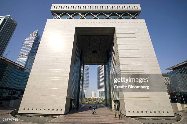 The exterior of "The Gate" sits at the entrance to the Dubai International Financial Centre, in Dubai, United Arab Emirates, on Sunday, Oct. 21,...