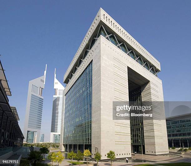 The exterior of "The Gate" sits at the entrance to the Dubai International Financial Centre, in Dubai, United Arab Emirates, on Sunday, Oct. 21,...